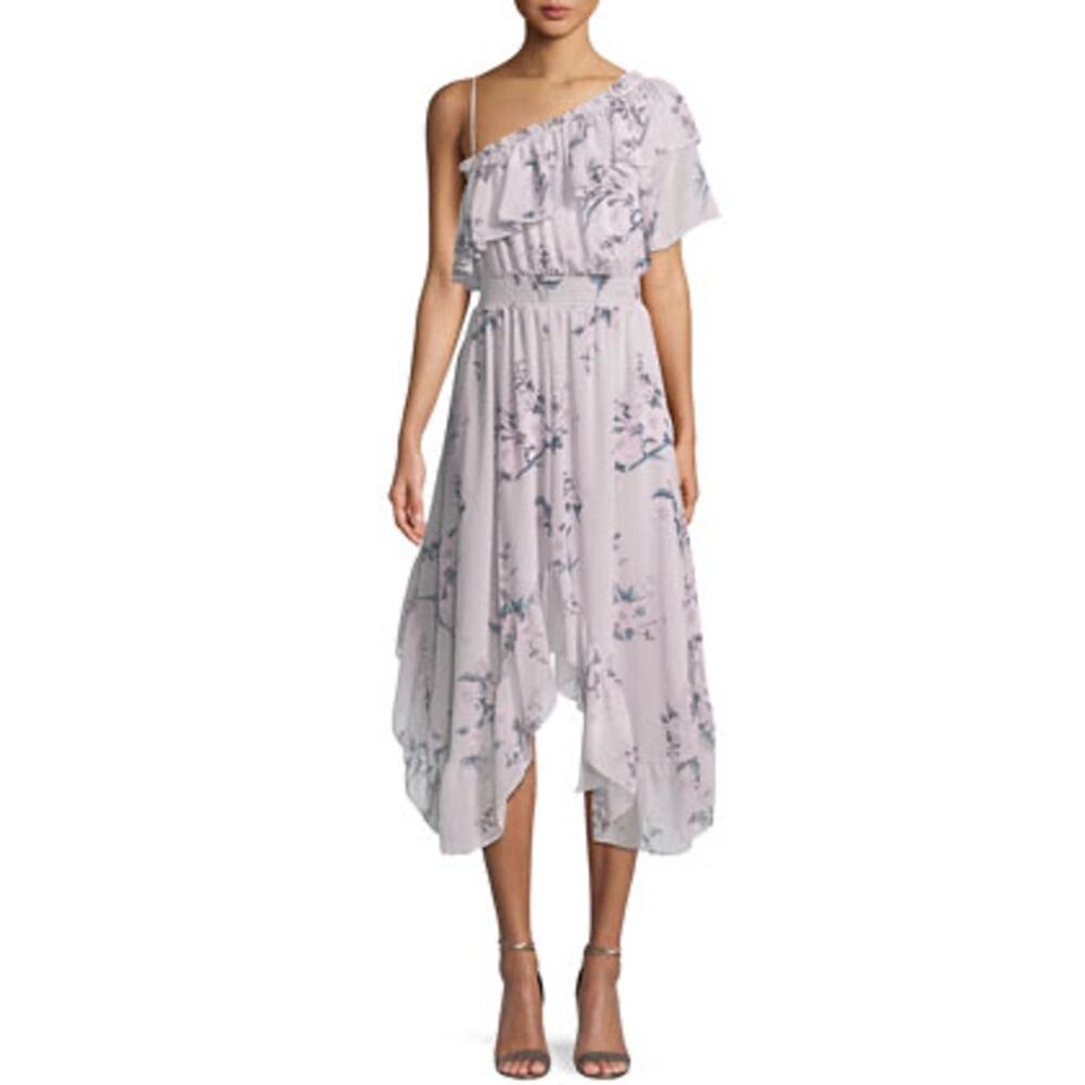 MISA Alexandra Floral Print Asymmetric One Shoulder Midi Dress Size S